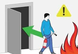 Backing the exit door while fighting fire