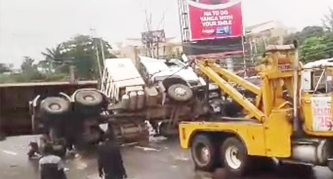 Gas Truck Overturns in Lagos