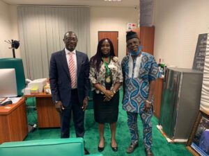 L-R: Hon. Amos Gwamna Magaji, House of Rep member representating Zangon Kataf/Java Federal Constituency) Kaduna State); ASSP President, Mrs. Mercy Omoifo-Irefo; and, Past President ASSP Nigeria, Felix Nakpodia.