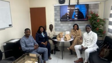 L–R: Awal Sakib Mohammed, President of the Ghana Electrical Contractors Association (GECA); Engr. Dr. Mrs. Miriam Eduful, President of the Ghana Institute of Safety and Environmental Professionals (GhISEP); Emmanuel Amponsah Semedor, Executive Secretary, GECA; Hellen Mwamba, President of AfriSAFE; and Femi Da-silva, CEO of AfriSAFE, during the signing of an MoU confirming Accra, Ghana as host city for the 2026 AfriSAFE Africa Safety Congress & Awards.